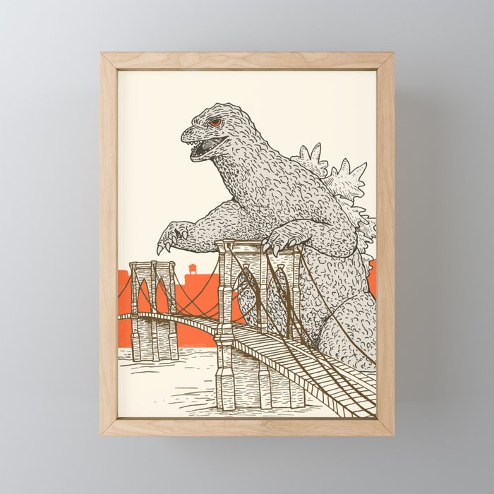 Godzilla vs. the Brooklyn Bridge Mini Art Print Gallery Image 1