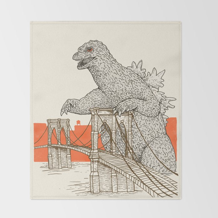 Godzilla vs. the Brooklyn Bridge Throw Blanket Gallery Image 2
