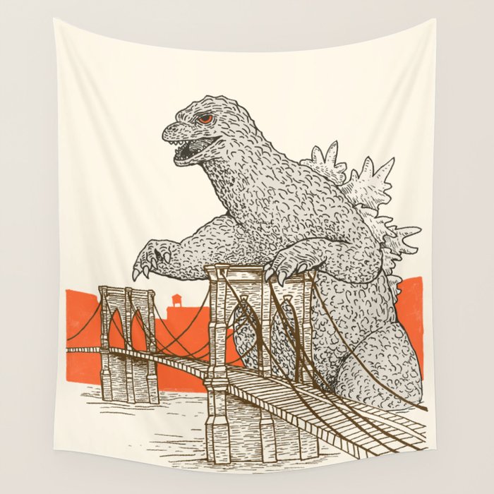 Godzilla vs. the Brooklyn Bridge Wall Tapestry Gallery Image 1