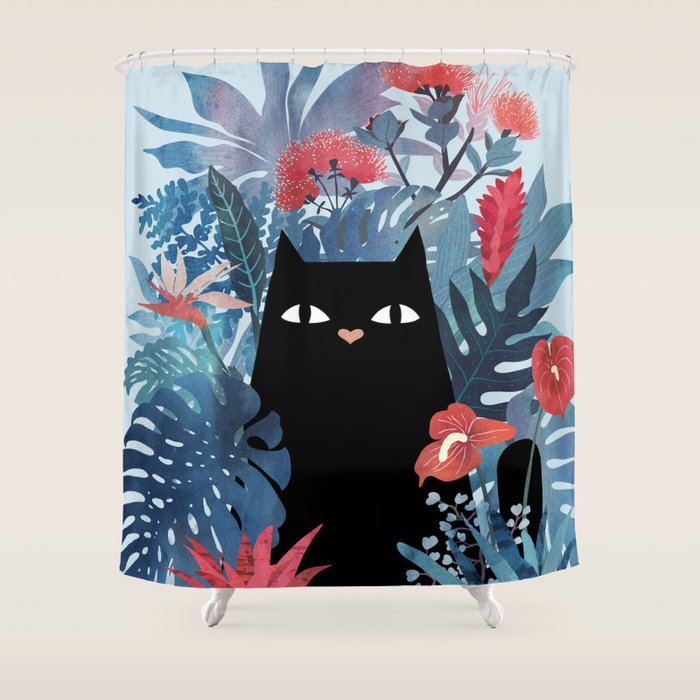 Popoki in Blue Shower Curtain Gallery Image 1