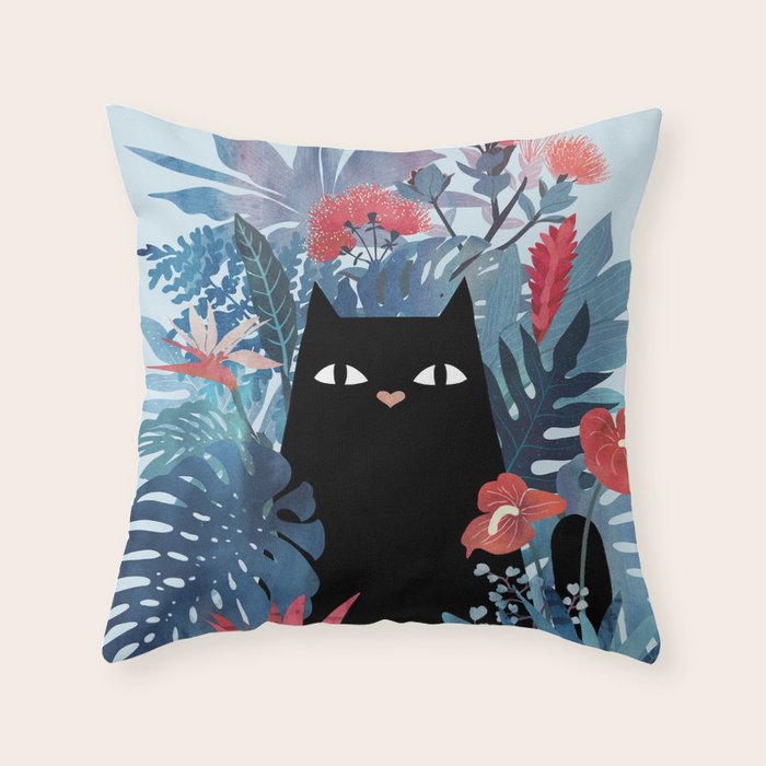 Popoki in Blue Throw Pillow Gallery Image 6