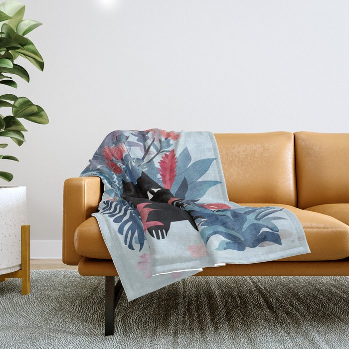 Popoki in Blue Throw Blanket Gallery Image 1