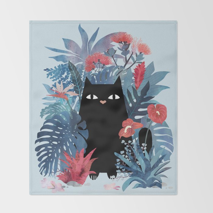 Popoki in Blue Throw Blanket Gallery Image 2