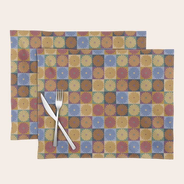 Retro Flowers Check Pattern XII Placemat Gallery Image 1