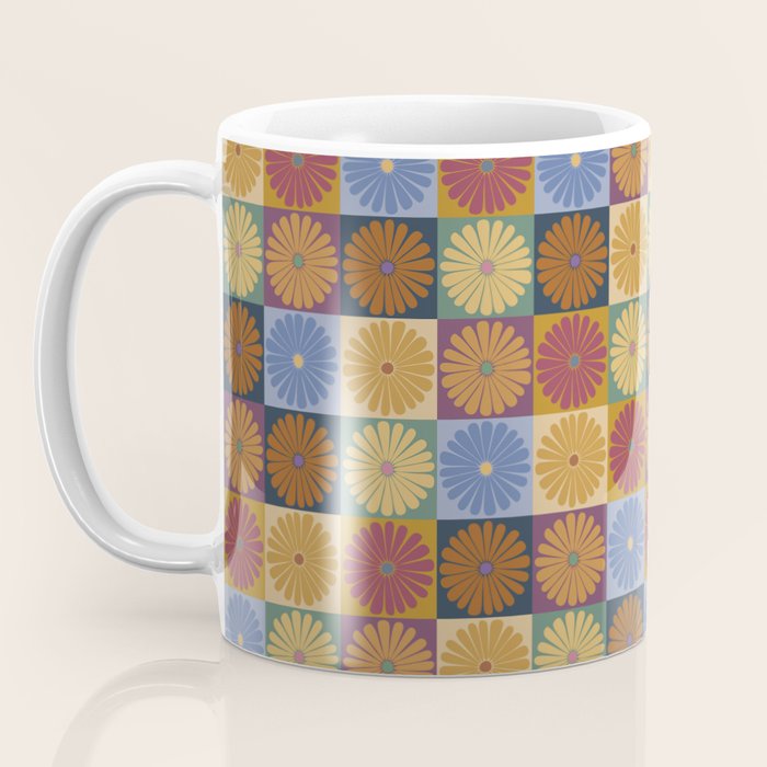Retro Flowers Check Pattern XII Coffee Mug Gallery Image 3