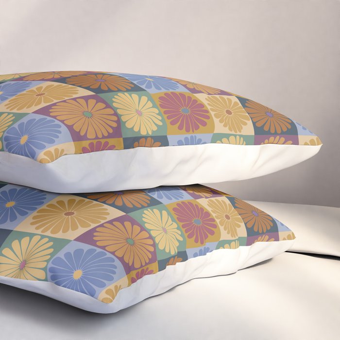 Retro Flowers Check Pattern XII Pillow Sham Gallery Image 3