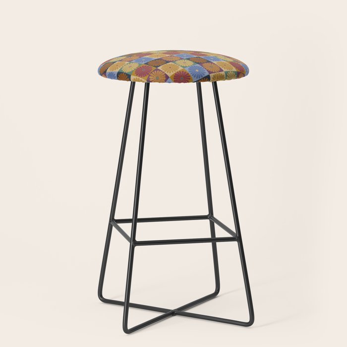 Retro Flowers Check Pattern XII Stool Gallery Image 1