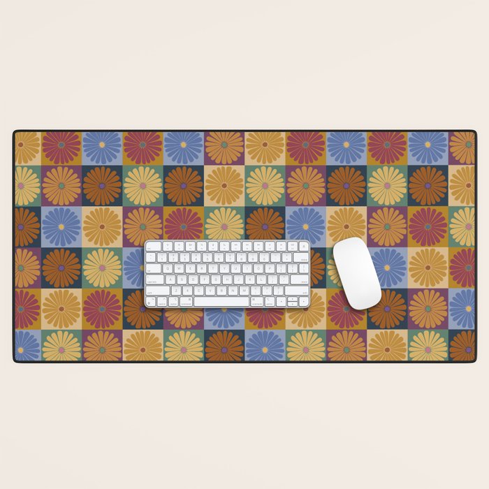Retro Flowers Check Pattern XII Desk Mat Gallery Image 1