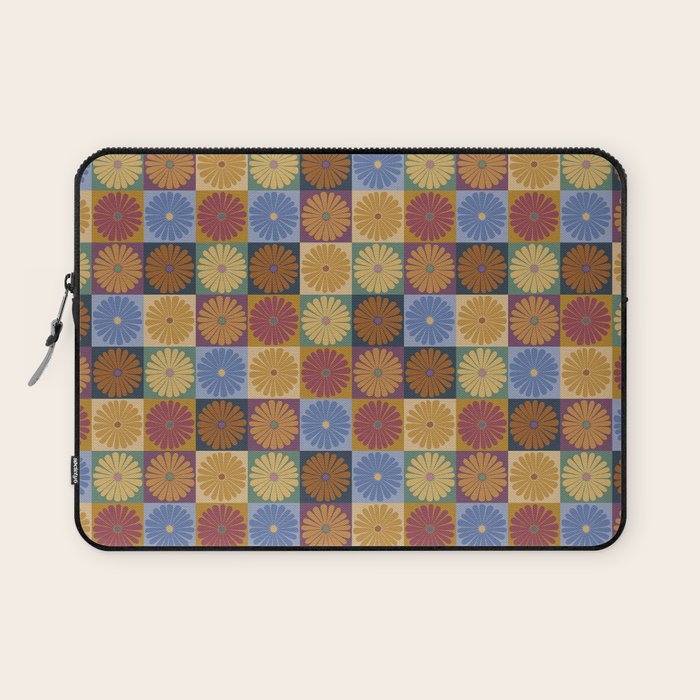 Retro Flowers Check Pattern XII Laptop Sleeve Gallery Image 1