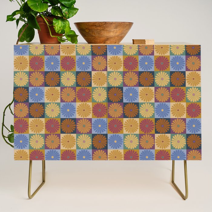 Retro Flowers Check Pattern XII Credenza Gallery Image 1