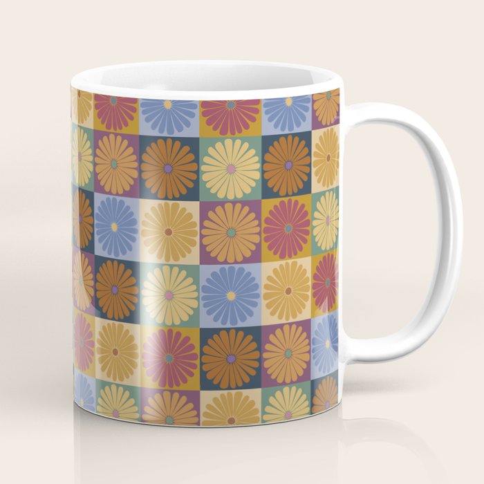 Retro Flowers Check Pattern XII Coffee Mug Gallery Image 1