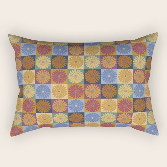 Retro Flowers Check Pattern XII Rectangular Pillow Gallery Image 2