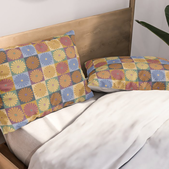 Retro Flowers Check Pattern XII Pillow Sham Gallery Image 2