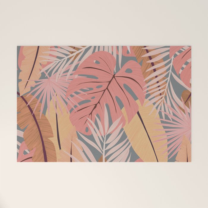 Pink tropical leaves Welcome Mat Gallery Image 1