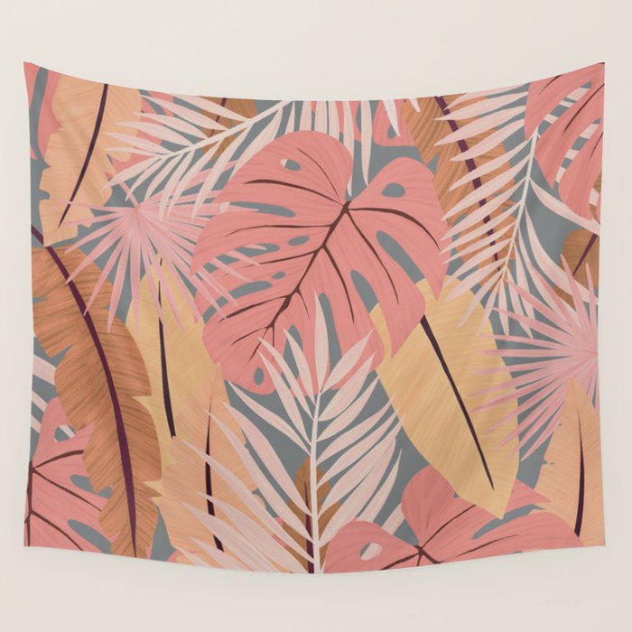 Pink tropical leaves Wall Tapestry Gallery Image 1
