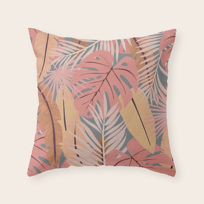 Pink tropical leaves Throw Pillow Gallery Image 6