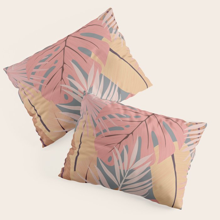 Pink tropical leaves Pillow Sham Gallery Image 1