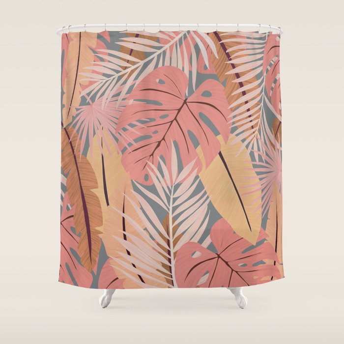 Pink tropical leaves Shower Curtain Gallery Image 1