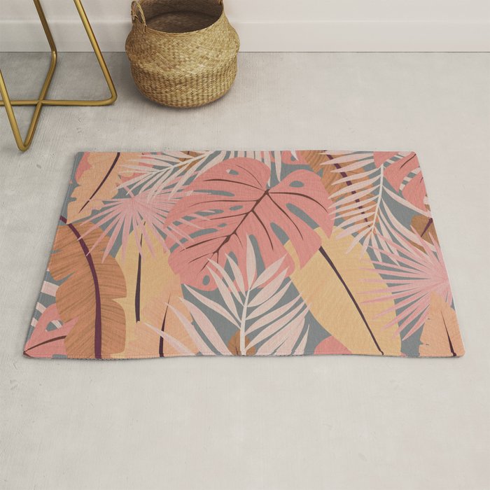 Pink tropical leaves Rug Gallery Image 1