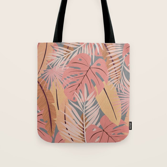 Pink tropical leaves Tote Bag Gallery Image 1