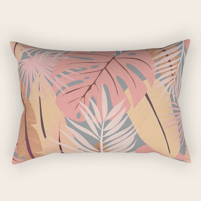 Pink tropical leaves Rectangular Pillow Gallery Image 2