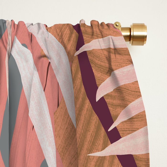Pink tropical leaves Window Curtain Gallery Image 2