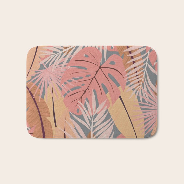 Pink tropical leaves Bath Mat Gallery Image 1