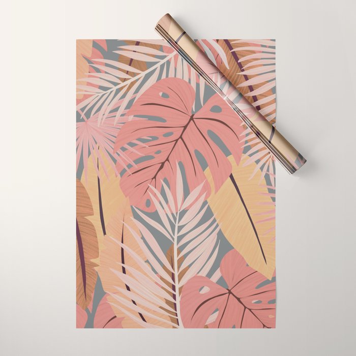 Pink tropical leaves Wrapping Paper Gallery Image 1