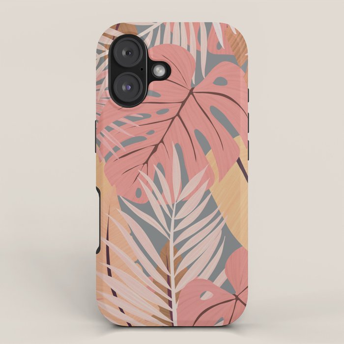 Pink tropical leaves iPhone Case Gallery Image 1