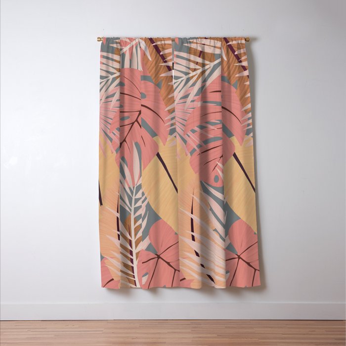 Pink tropical leaves Window Curtain Gallery Image 3