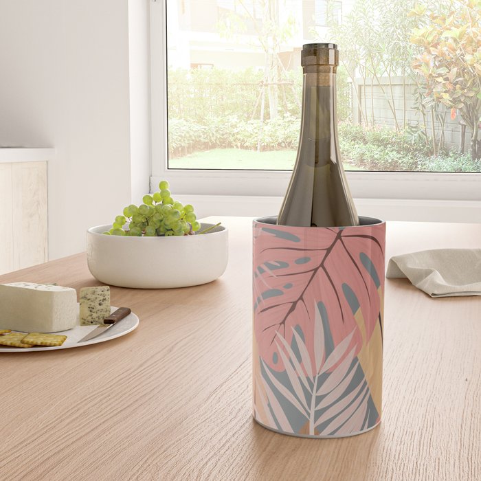 Pink tropical leaves Wine Chiller Gallery Image 4