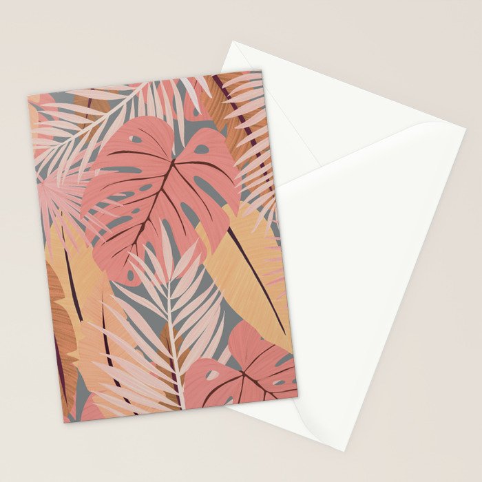 Pink tropical leaves Stationery Card Gallery Image 2