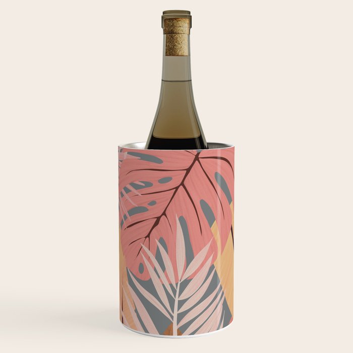 Pink tropical leaves Wine Chiller Gallery Image 1