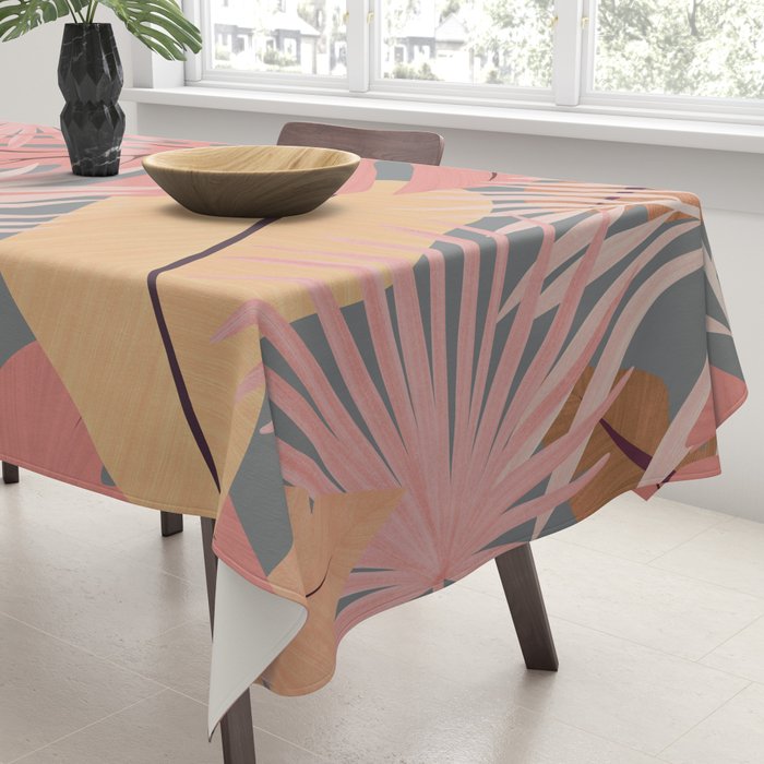 Pink tropical leaves Tablecloth Gallery Image 3