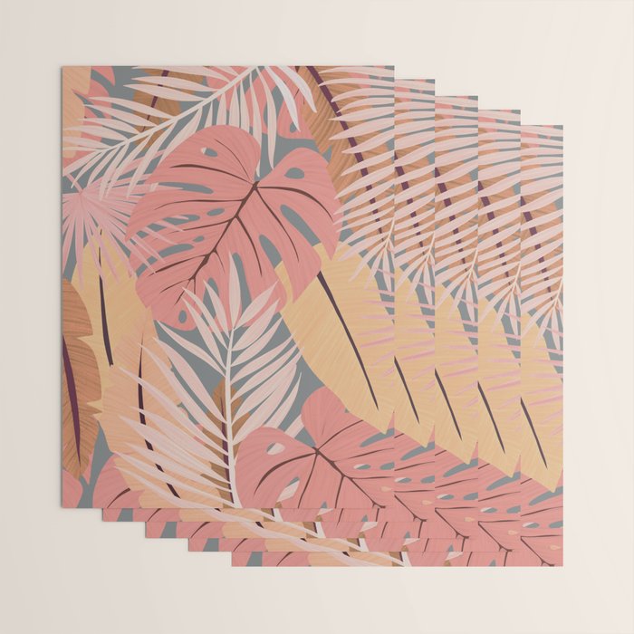 Pink tropical leaves Wrapping Paper Gallery Image 3