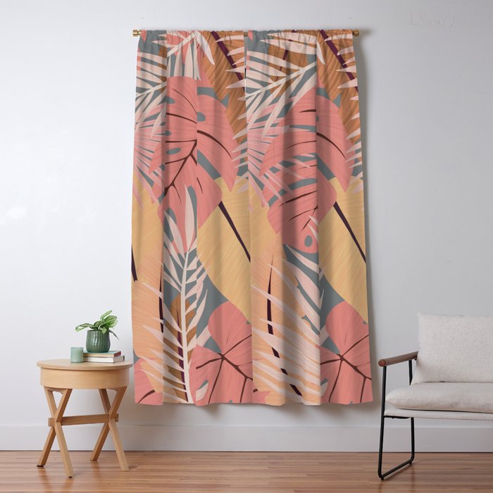 Pink tropical leaves Window Curtain Gallery Image 5