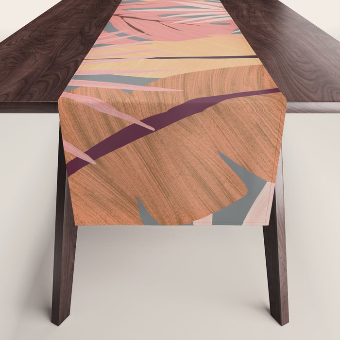 Pink tropical leaves Table Runner Gallery Image 1