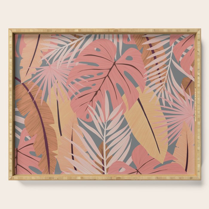 Pink tropical leaves Serving Tray Gallery Image 1