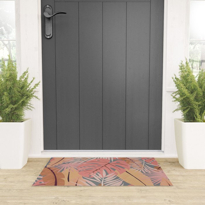 Pink tropical leaves Welcome Mat Gallery Image 3