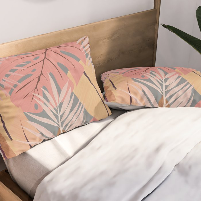 Pink tropical leaves Pillow Sham Gallery Image 2