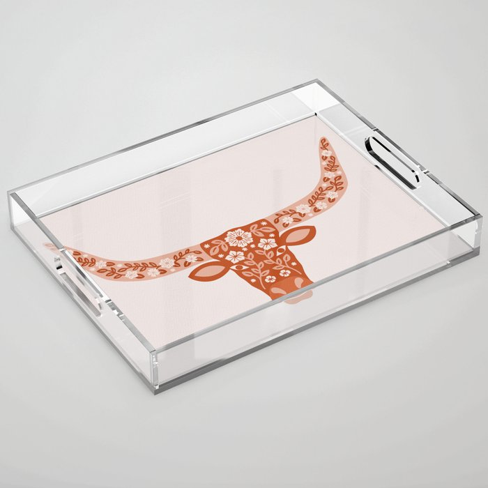 Floral Longhorn â Burnt Orange Acrylic Tray Gallery Image 1