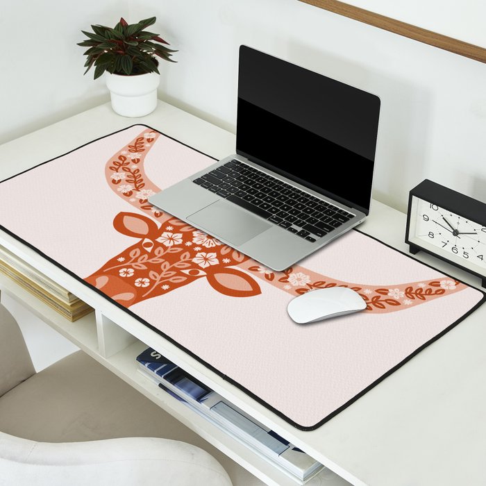 Floral Longhorn â Burnt Orange Desk Mat Gallery Image 2