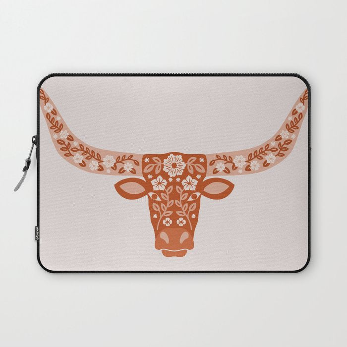 Floral Longhorn â Burnt Orange Laptop Sleeve Gallery Image 1