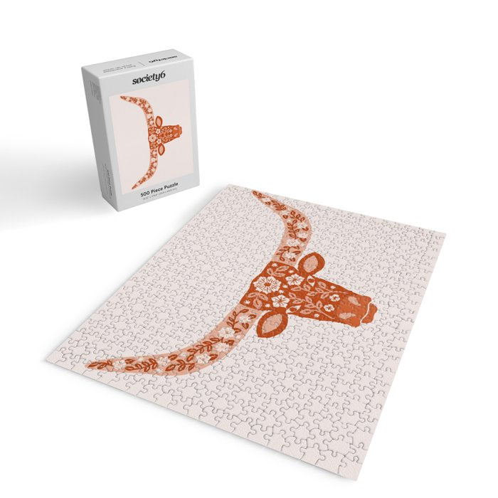 Floral Longhorn â Burnt Orange Jigsaw Puzzle Gallery Image 2