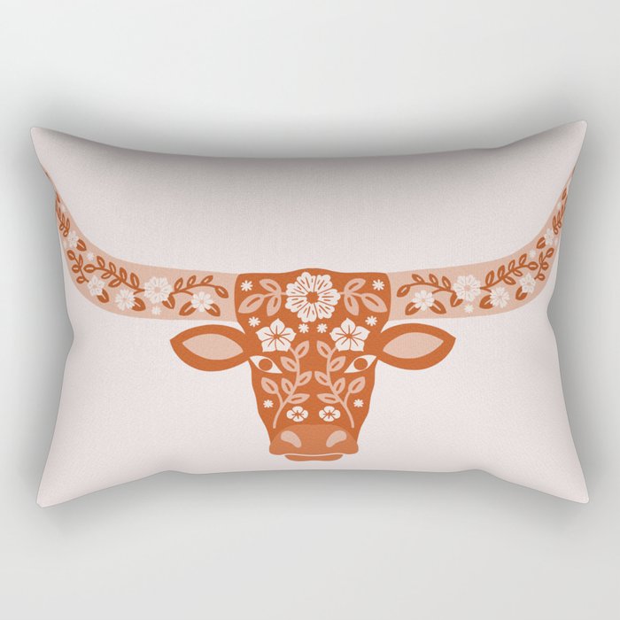 Floral Longhorn â Burnt Orange Rectangular Pillow Gallery Image 1