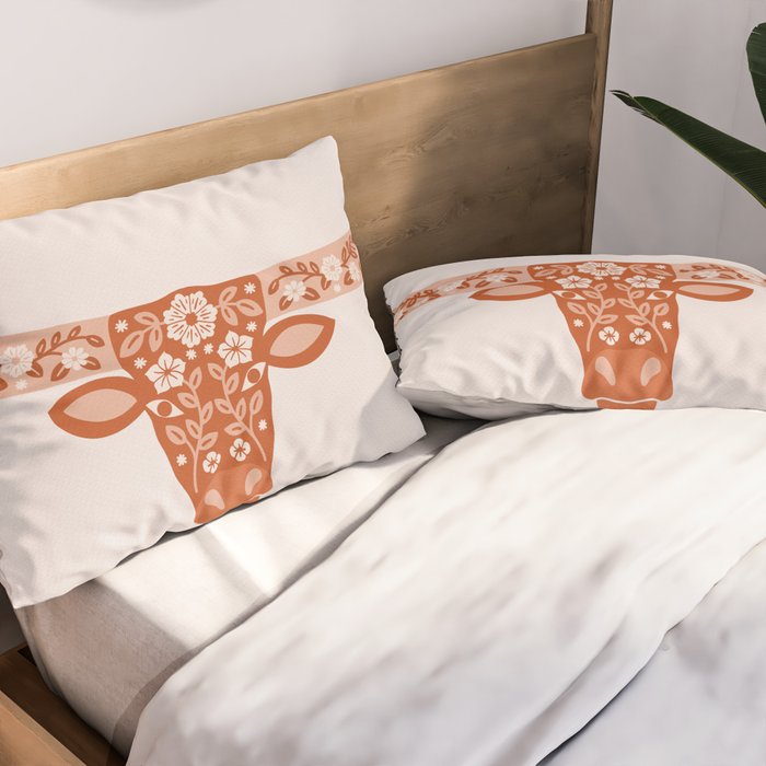 Floral Longhorn â Burnt Orange Pillow Sham Gallery Image 2
