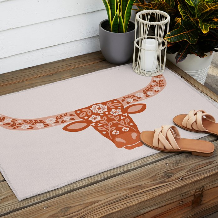 Floral Longhorn â Burnt Orange Outdoor Rug Gallery Image 2