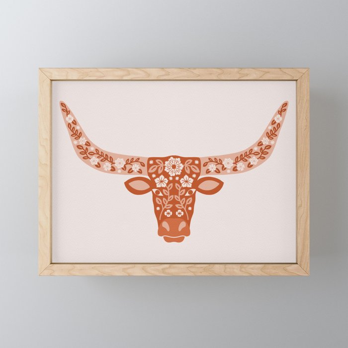 Floral Longhorn â Burnt Orange Mini Art Print Gallery Image 1