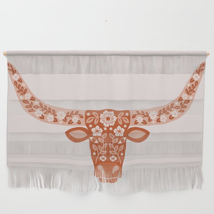 Floral Longhorn â Burnt Orange Wall Hanging