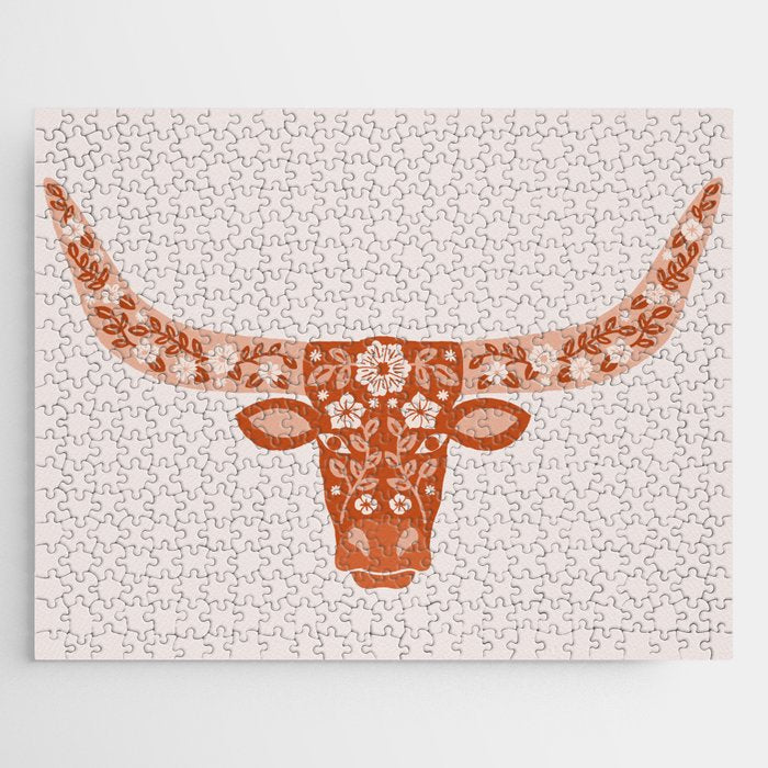 Floral Longhorn â Burnt Orange Jigsaw Puzzle Gallery Image 1